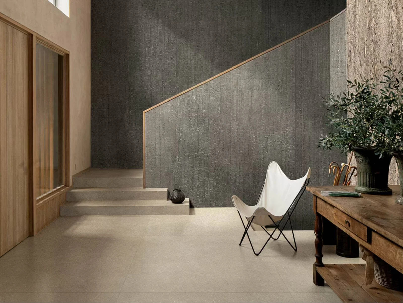 Wohnraum mit grossformatigen Bodenplatten in Steinoptik von Florim